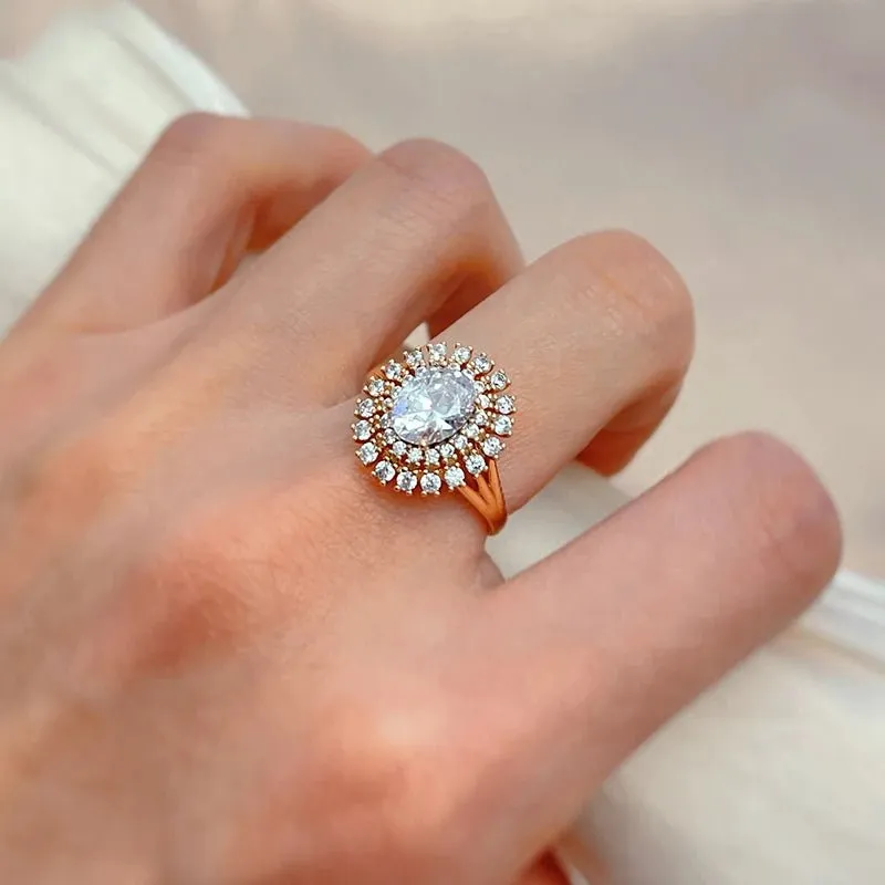 Natural Zircon Wedding Ring Classic Bright 585 Rose Gold Women Fine Jewelry
