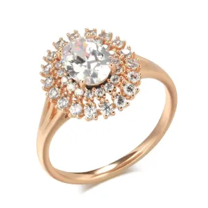 Natural Zircon Wedding Ring Classic Bright 585 Rose Gold Women Fine Jewelry