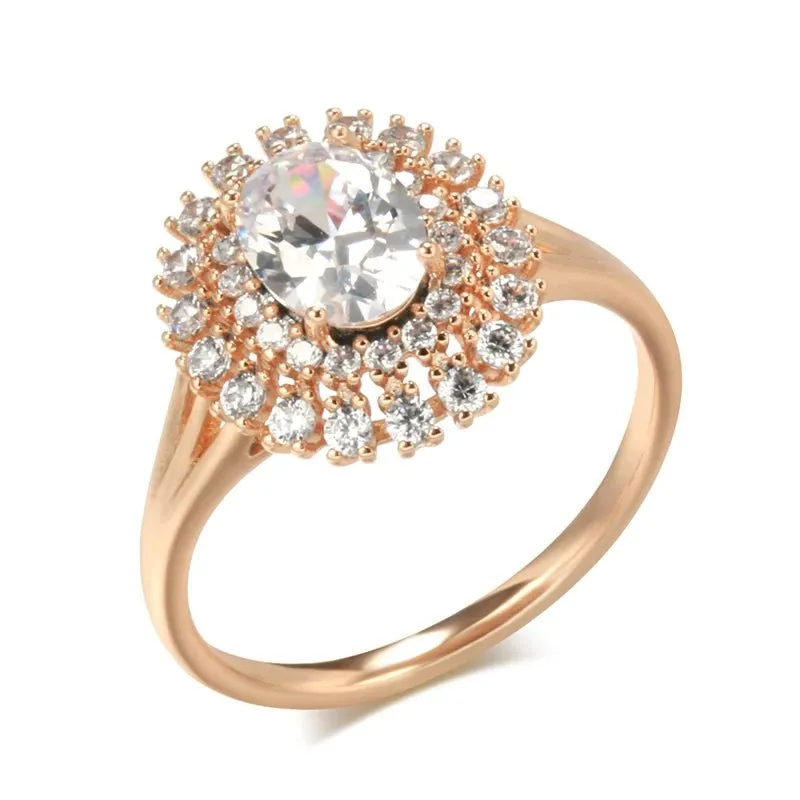Natural Zircon Wedding Ring Classic Bright 585 Rose Gold Women Fine Jewelry