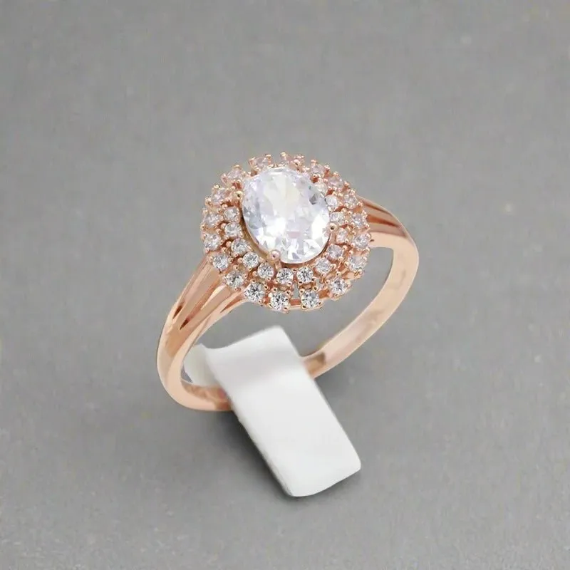 Natural Zircon Wedding Ring Classic Bright 585 Rose Gold Women Fine Jewelry
