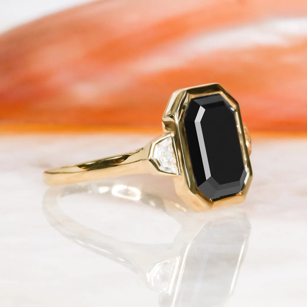 Negra Sombra Bezel Natural Black Diamond Emerald Cut Engagement Ring