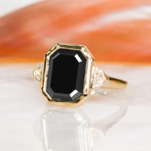Negra Sombra Bezel Natural Black Diamond Emerald Cut Engagement Ring