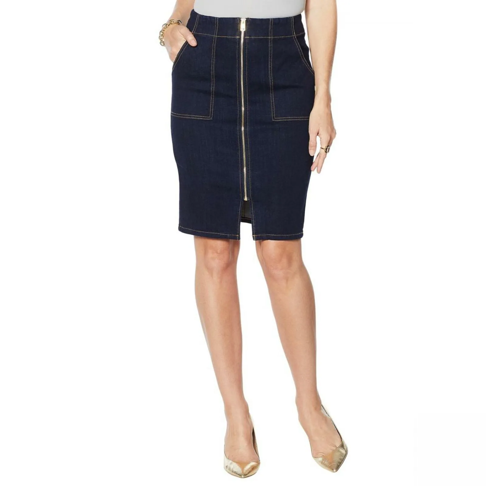 New G By Giuliana Womens Straight Zip-Front Denim Skirt. 693907 6