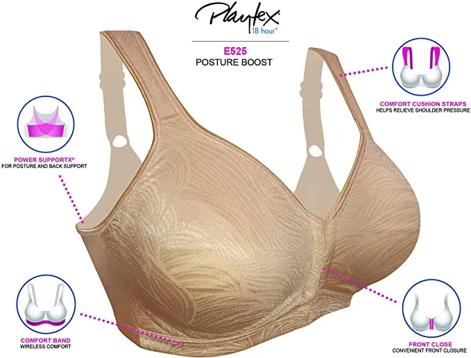 New Playtex Womens 18 Hour Posture Support Bra with Front Close, Wirefree, Nude, Sz 36C!