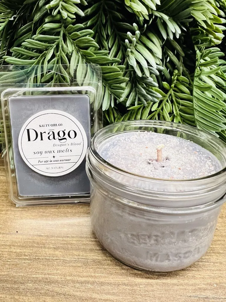 New Salty Girl Co. Drago "Dragon's Blood Scented" Soy Wax Melts & Scented Salt   Soy Wax Candle, 6 Oz Net 30-40 Hr Burn Time!