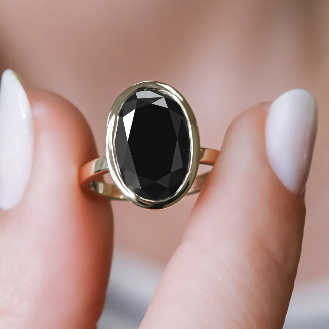 Night Crawler  Bezel  Natural Black Diamond Oval Engagement Ring