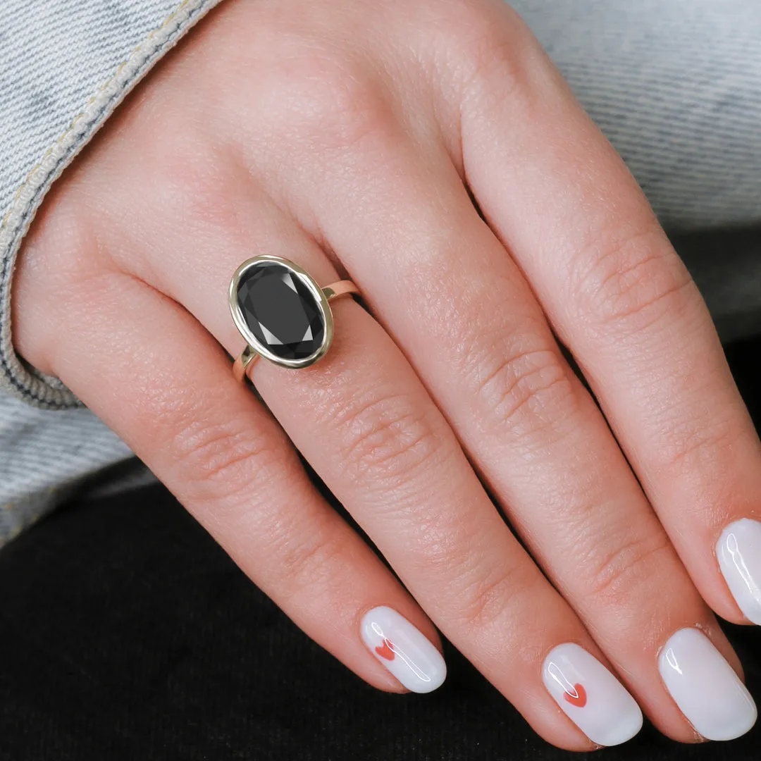 Night Crawler  Bezel  Natural Black Diamond Oval Engagement Ring