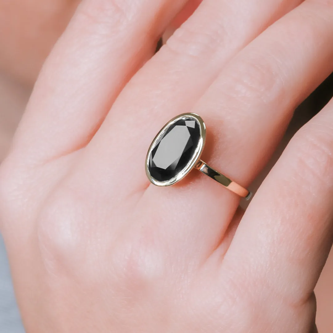 Night Crawler  Bezel  Natural Black Diamond Oval Engagement Ring