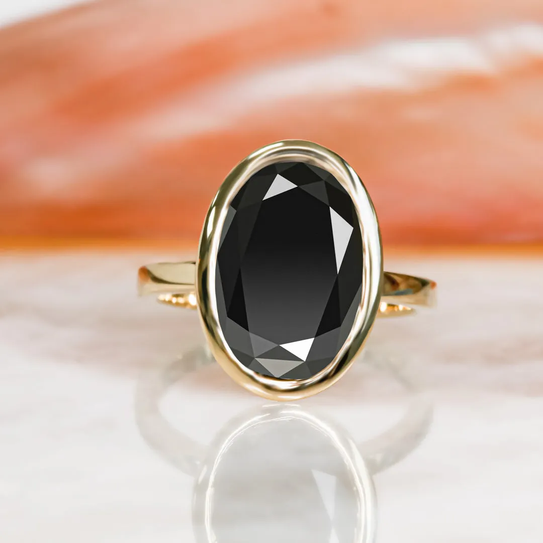 Night Crawler  Bezel  Natural Black Diamond Oval Engagement Ring