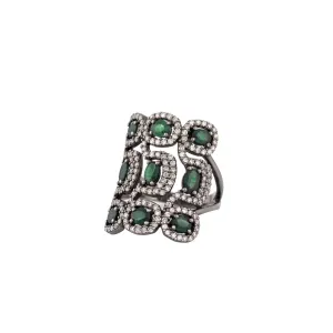 Nine Emerald & Diamond Square Ring