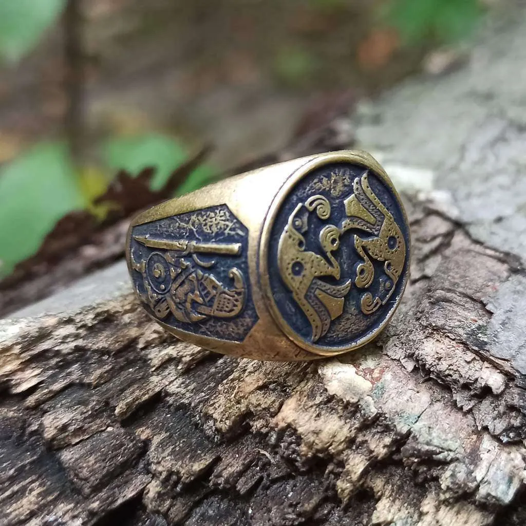 Norse ravens bronze ring