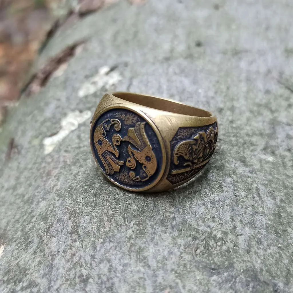 Norse ravens bronze ring