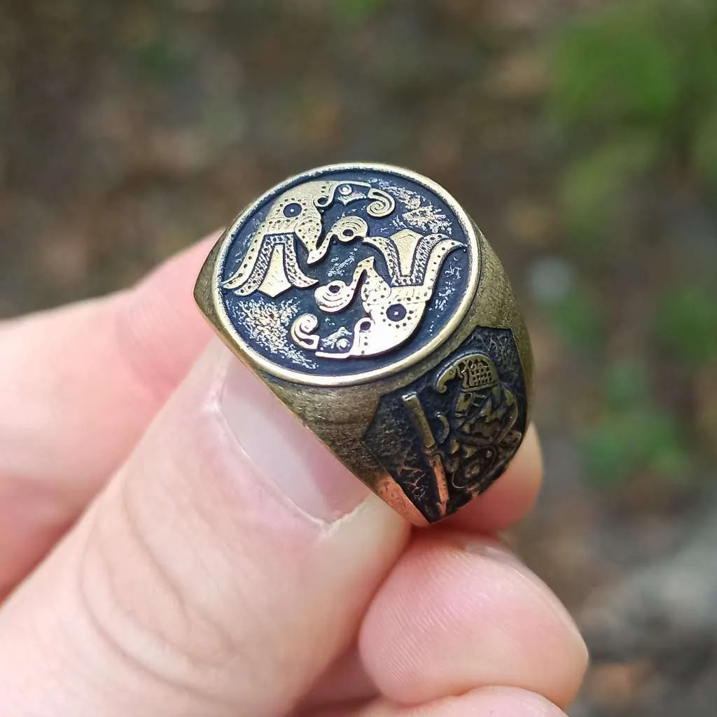 Norse ravens bronze ring