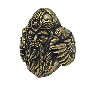 Odin with ravens bronze signet ring