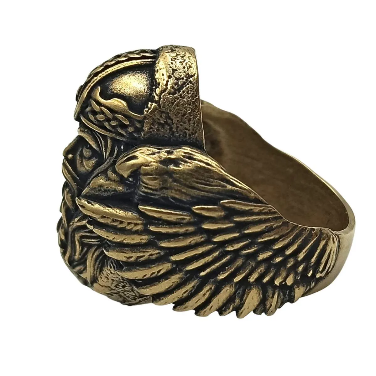 Odin with ravens bronze signet ring