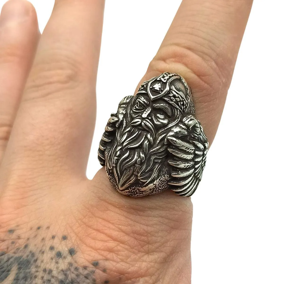 Odin with ravens bronze signet ring