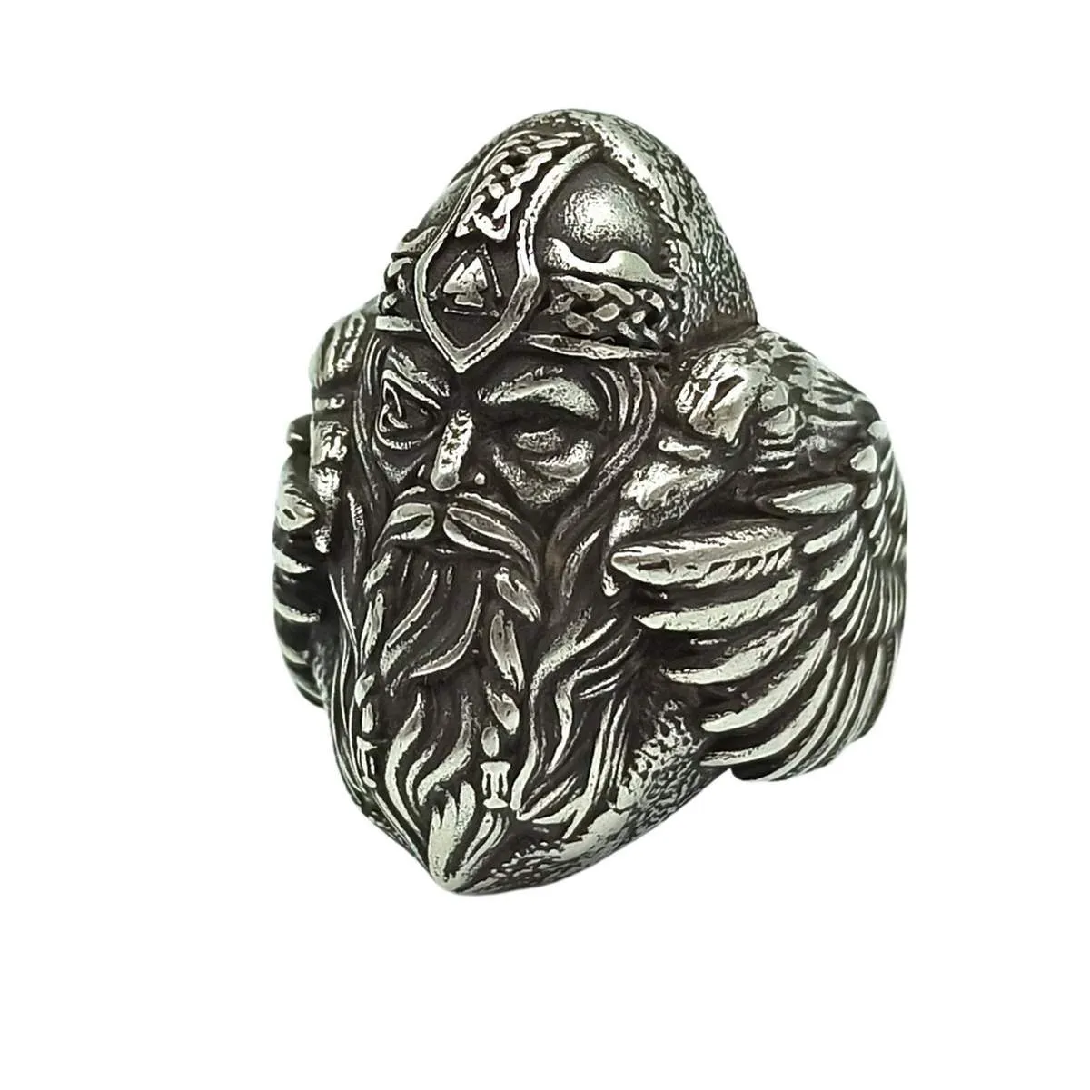 Odin with ravens bronze signet ring