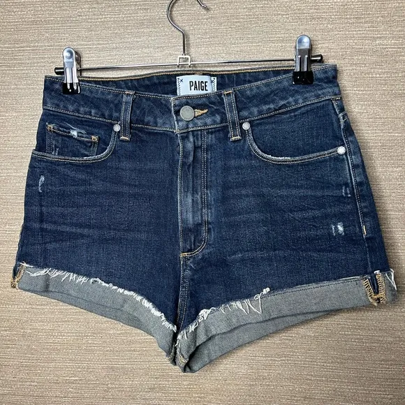 Paige Denim Margot Short 27 Destructed Denim Dark Wash Cutoffs High rise