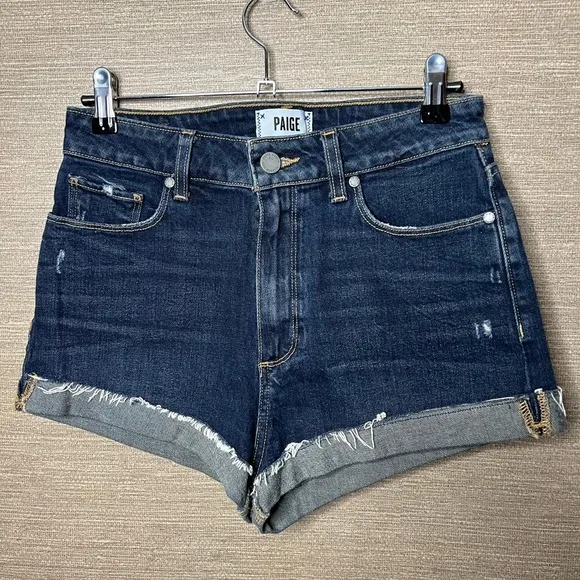 Paige Denim Margot Short 27 Destructed Denim Dark Wash Cutoffs High rise