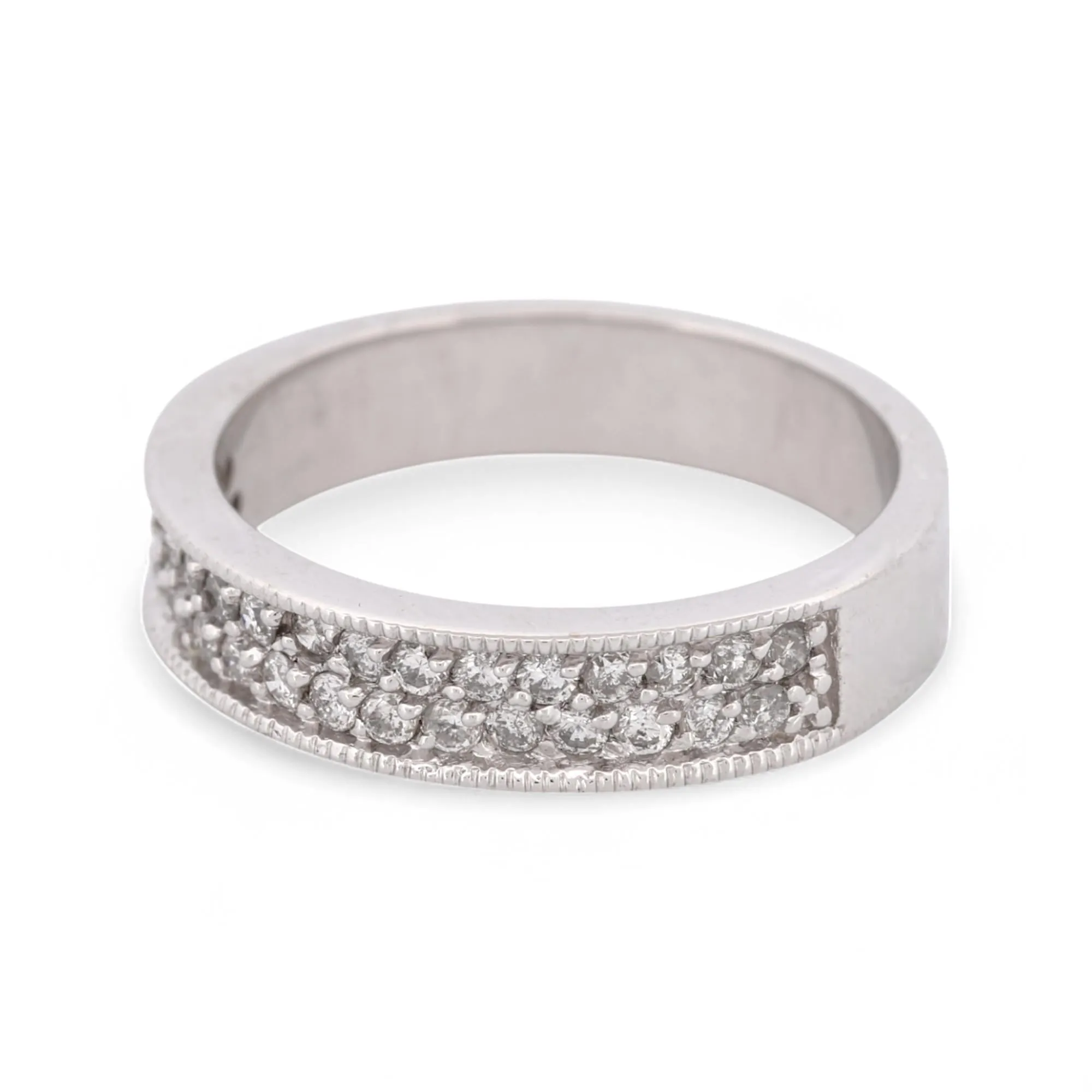 Pavé Diamond Milgrain Band Ring in 18k White Gold by SB