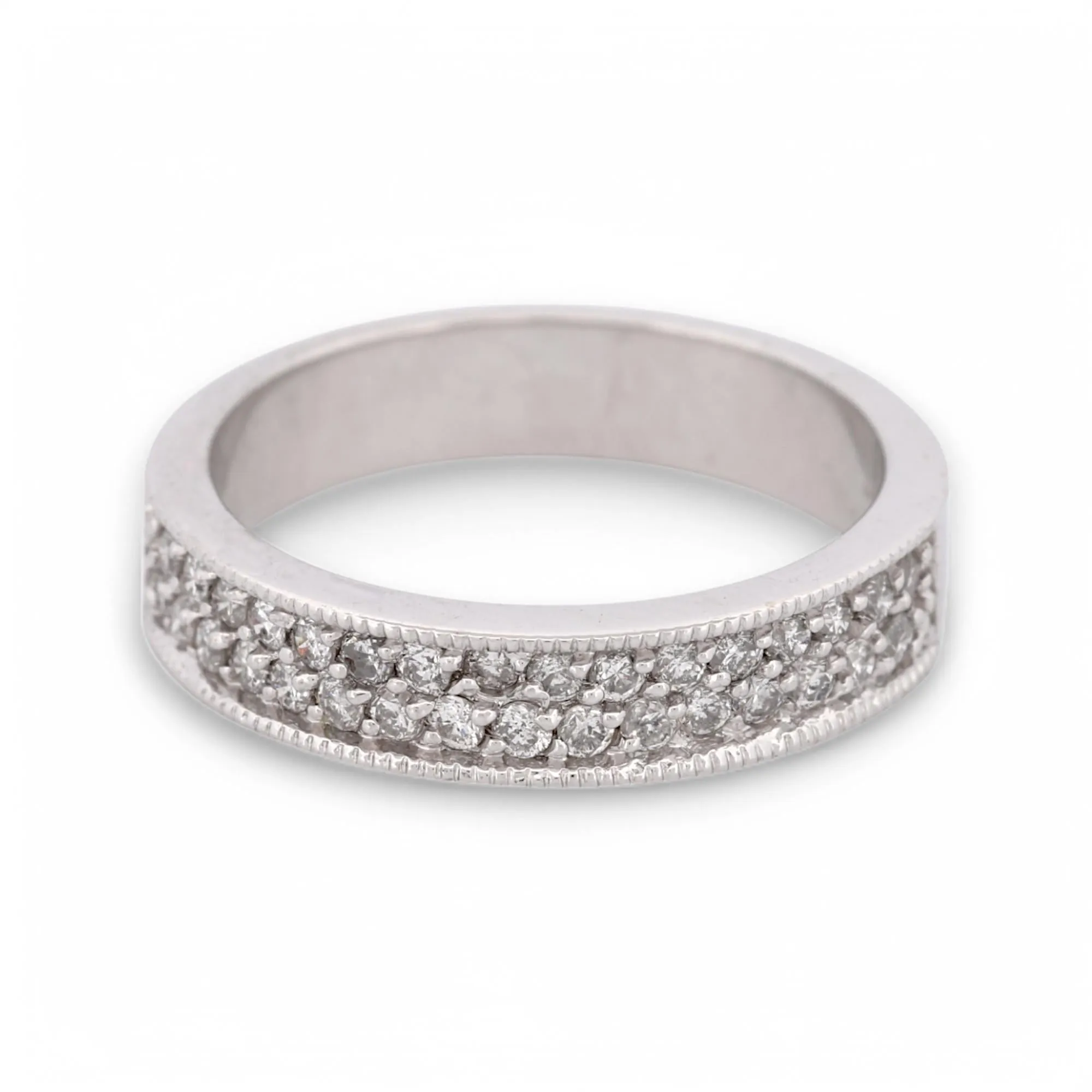 Pavé Diamond Milgrain Band Ring in 18k White Gold by SB