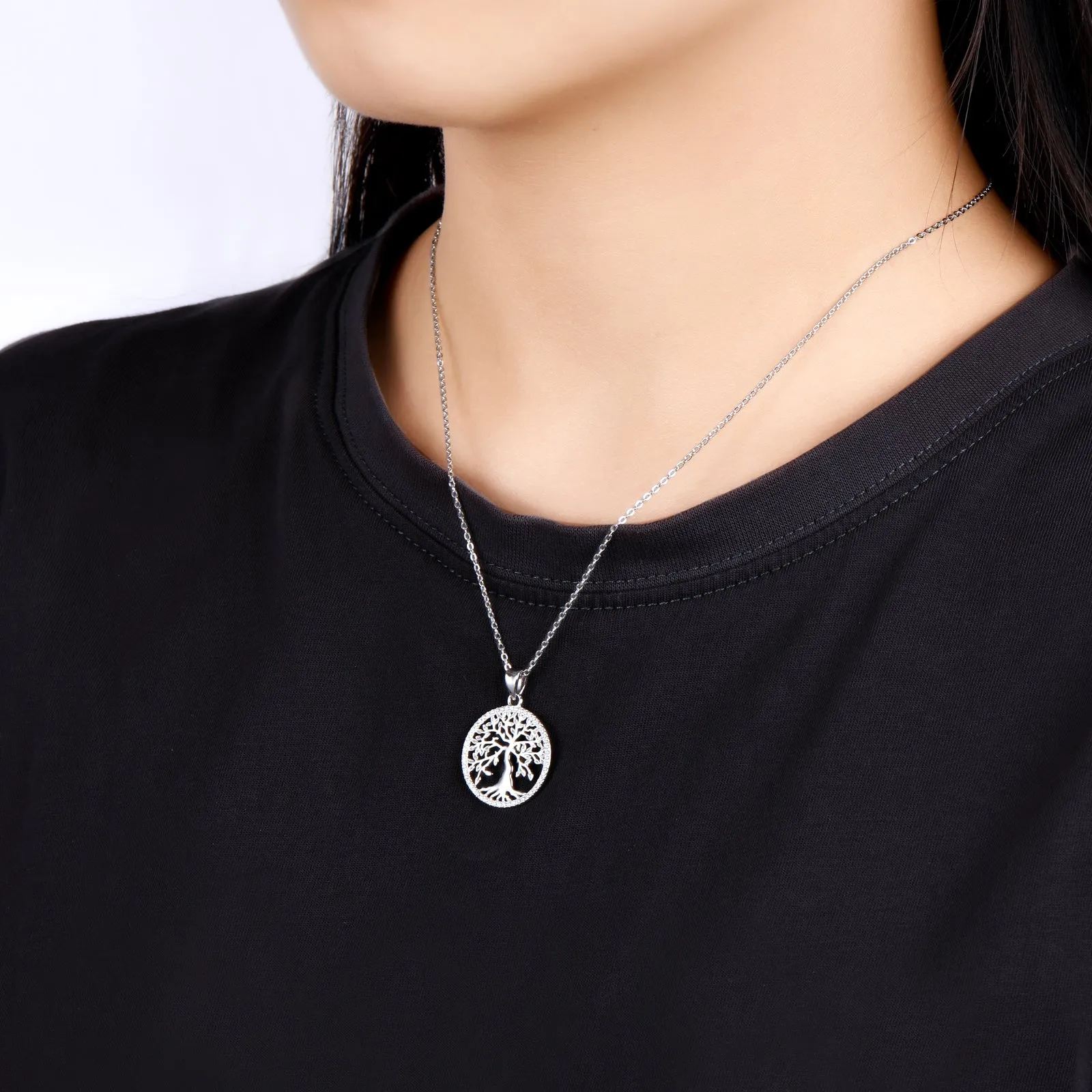 Pave 1mm Round Moissanite Tree of Life Pendant Necklace