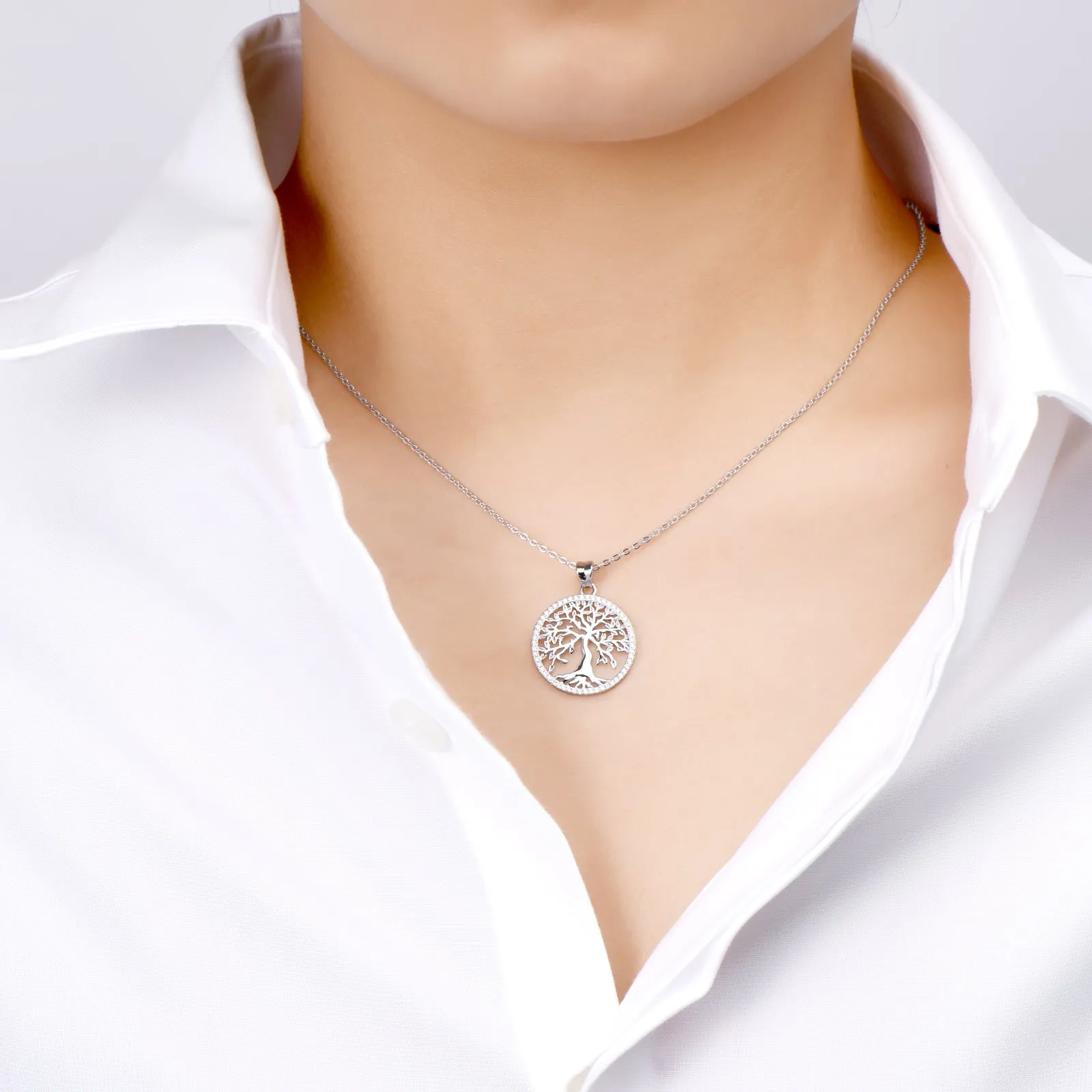 Pave 1mm Round Moissanite Tree of Life Pendant Necklace