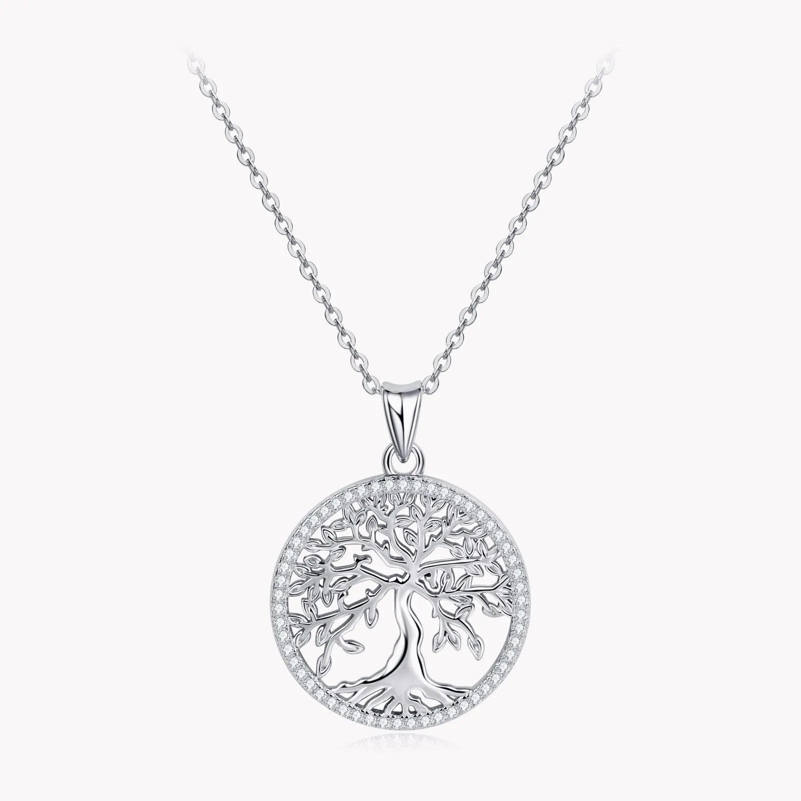 Pave 1mm Round Moissanite Tree of Life Pendant Necklace