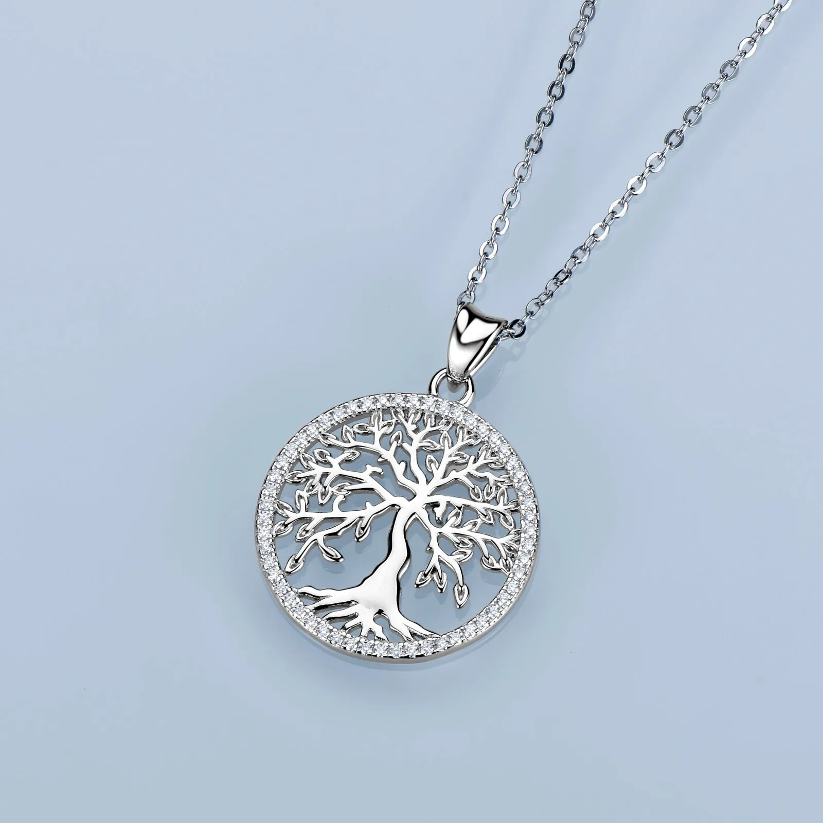 Pave 1mm Round Moissanite Tree of Life Pendant Necklace
