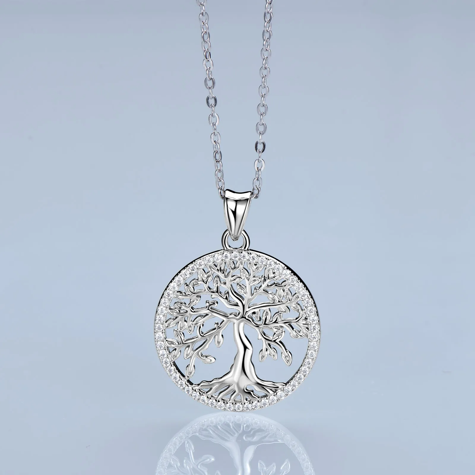 Pave 1mm Round Moissanite Tree of Life Pendant Necklace