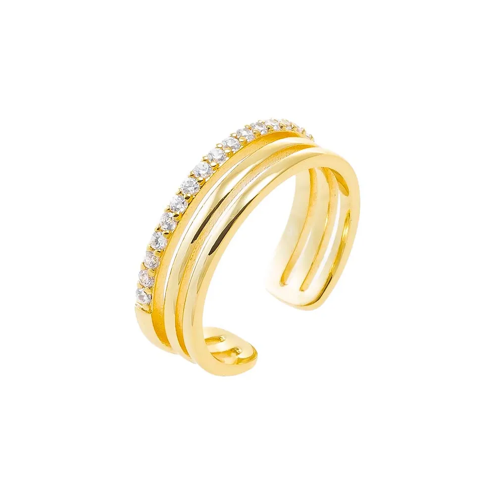 Pave Accented Triple Row Adjustable Ring