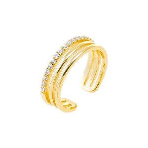 Pave Accented Triple Row Adjustable Ring