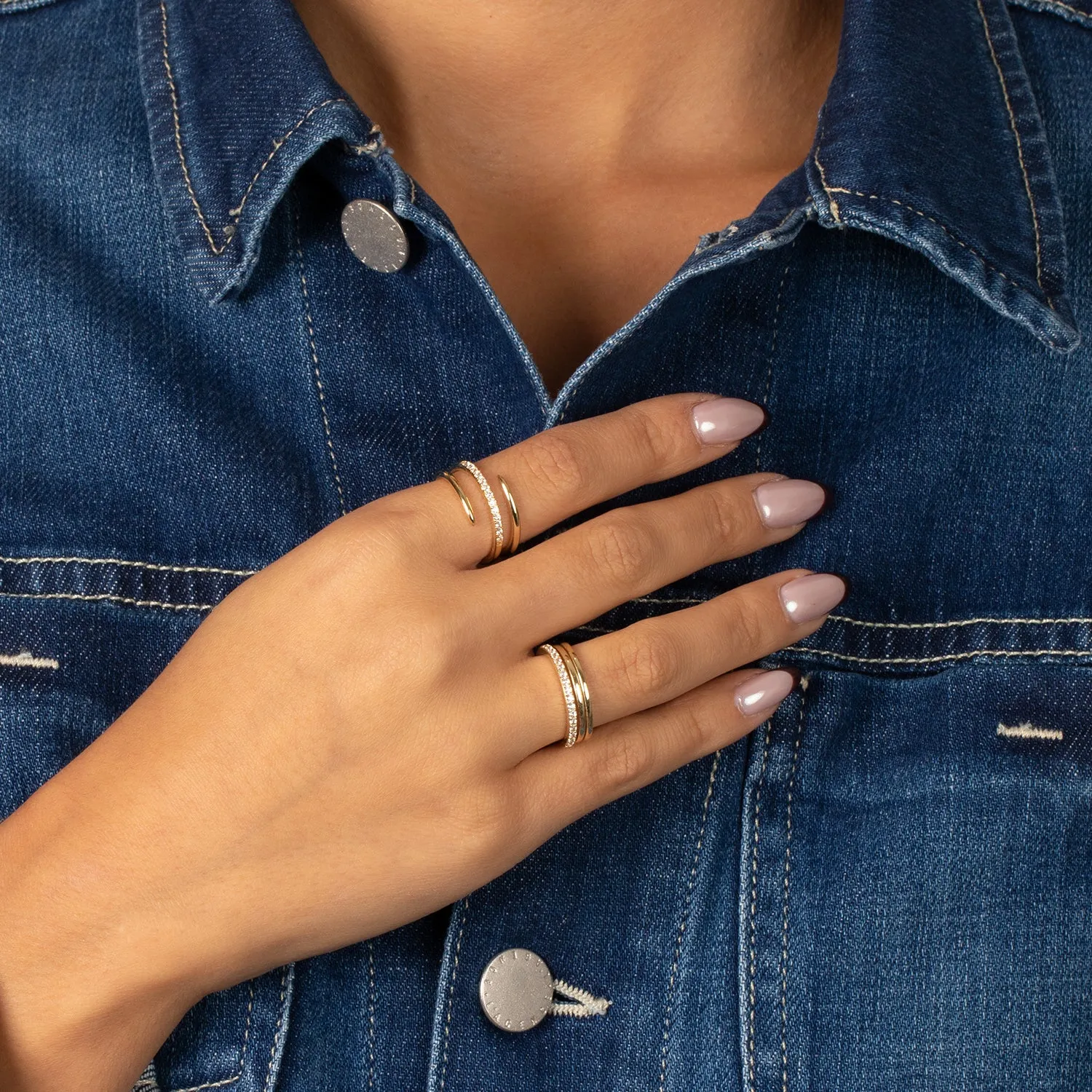 Pave Accented Triple Row Adjustable Ring