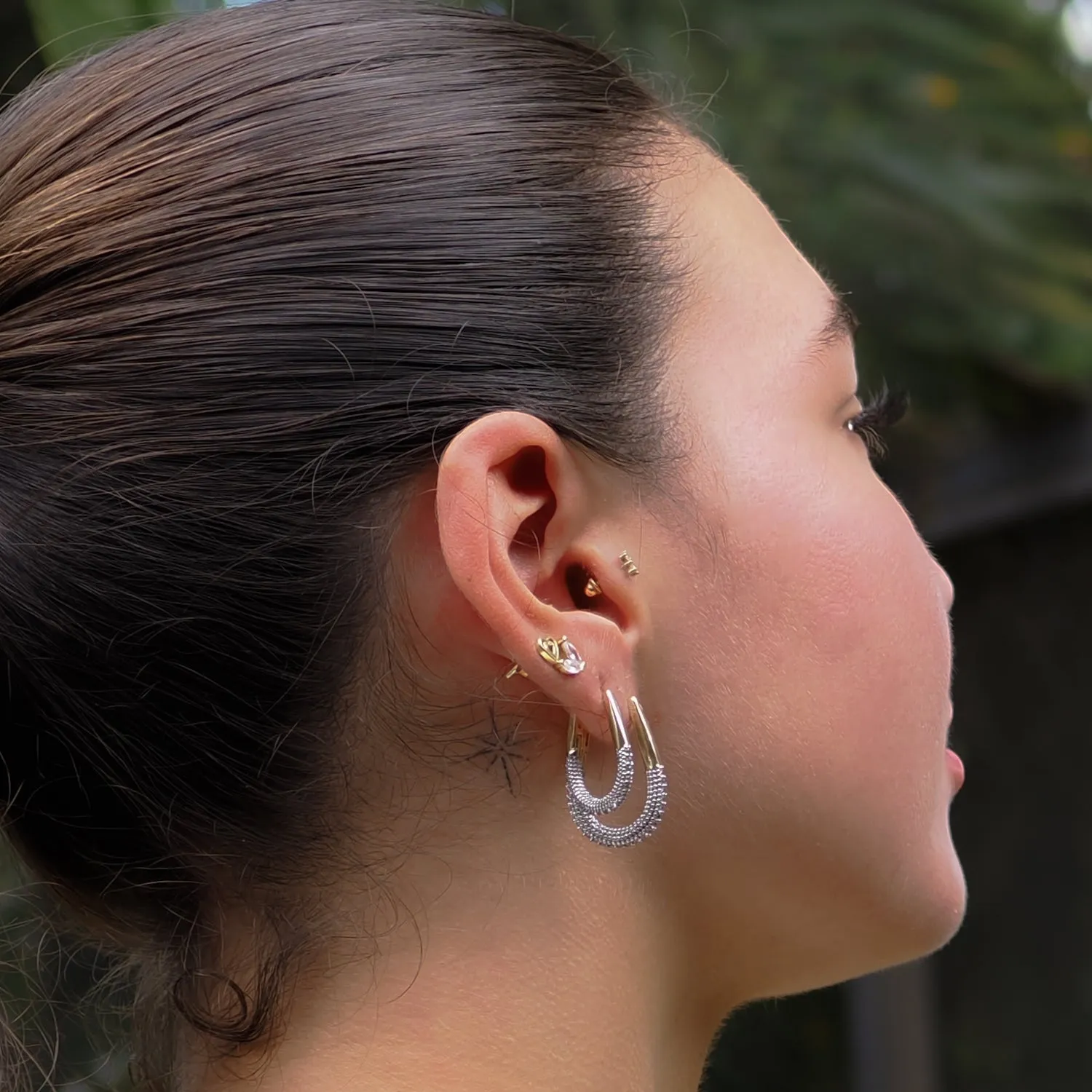 Pave Diamonds Gold Hoop Mid Size Earrings