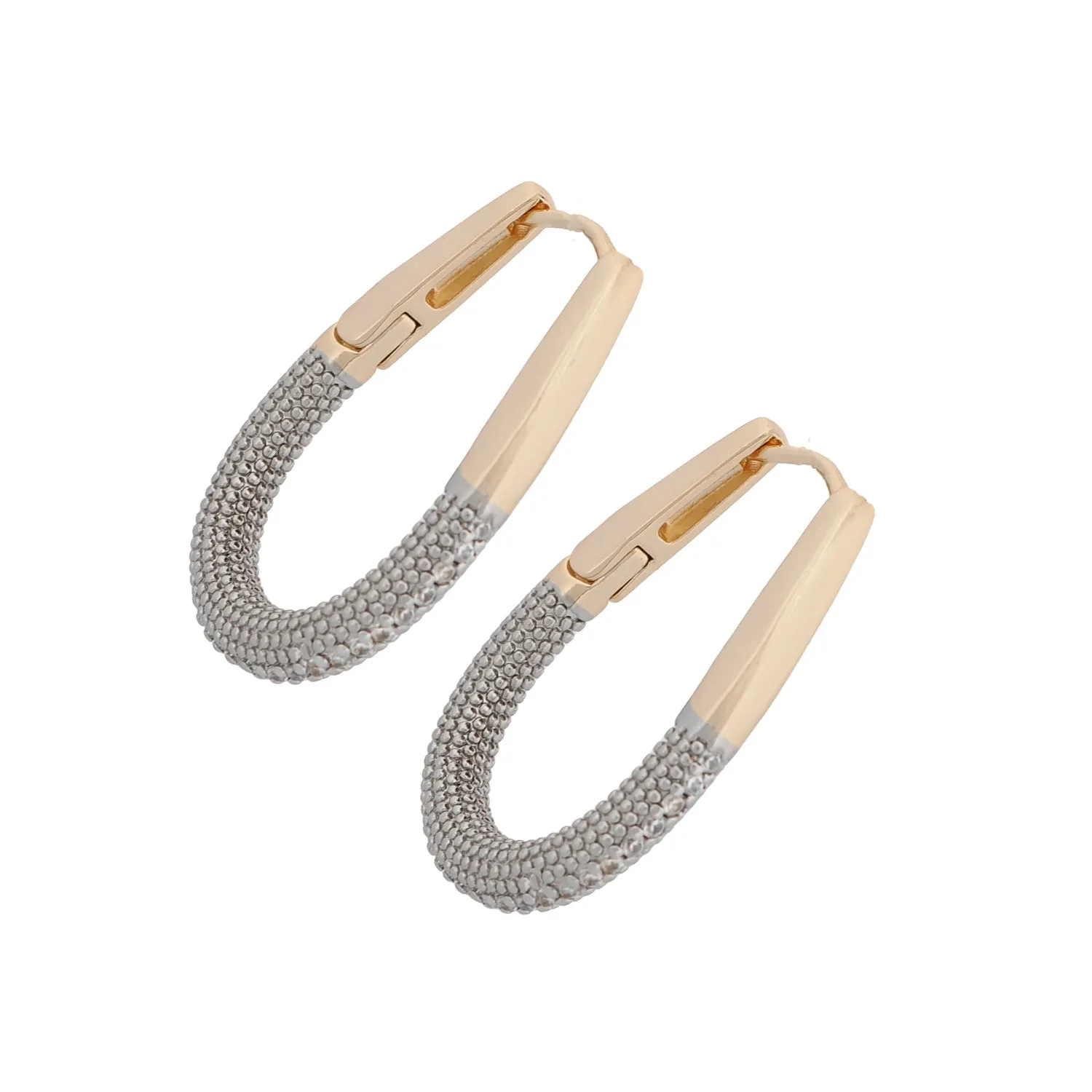 Pave Diamonds Gold Hoop Mid Size Earrings