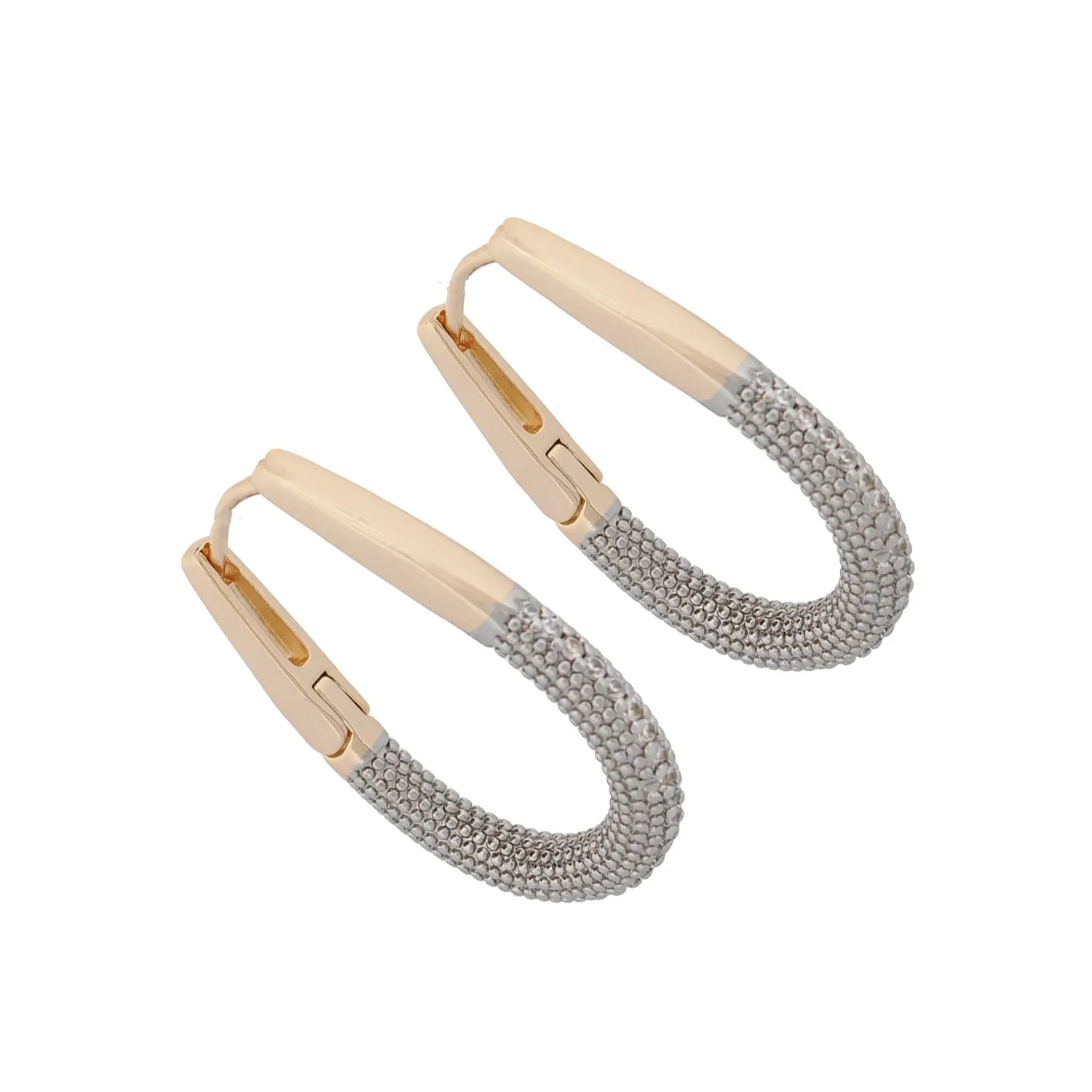 Pave Diamonds Gold Hoop Mid Size Earrings