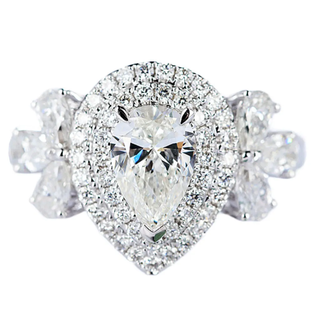 Pear Cut GIA Diamond Cluster Halo Engagement Ring