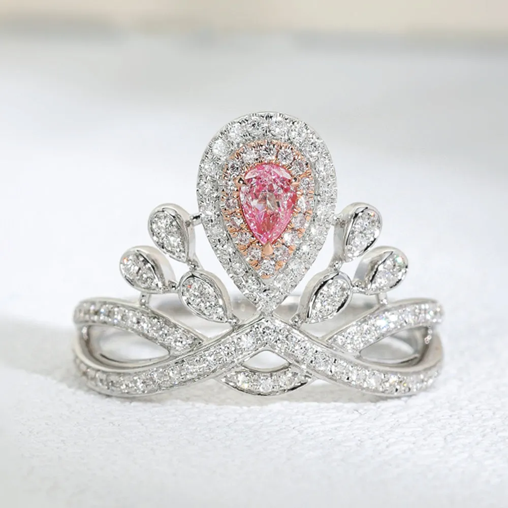 Pear Shaped Pink Diamond Tiara Crown Ring