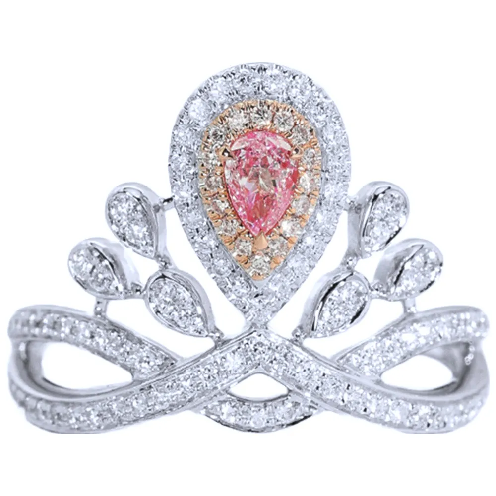 Pear Shaped Pink Diamond Tiara Crown Ring