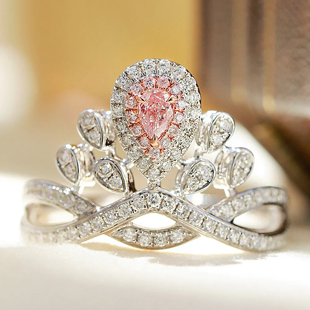 Pear Shaped Pink Diamond Tiara Crown Ring