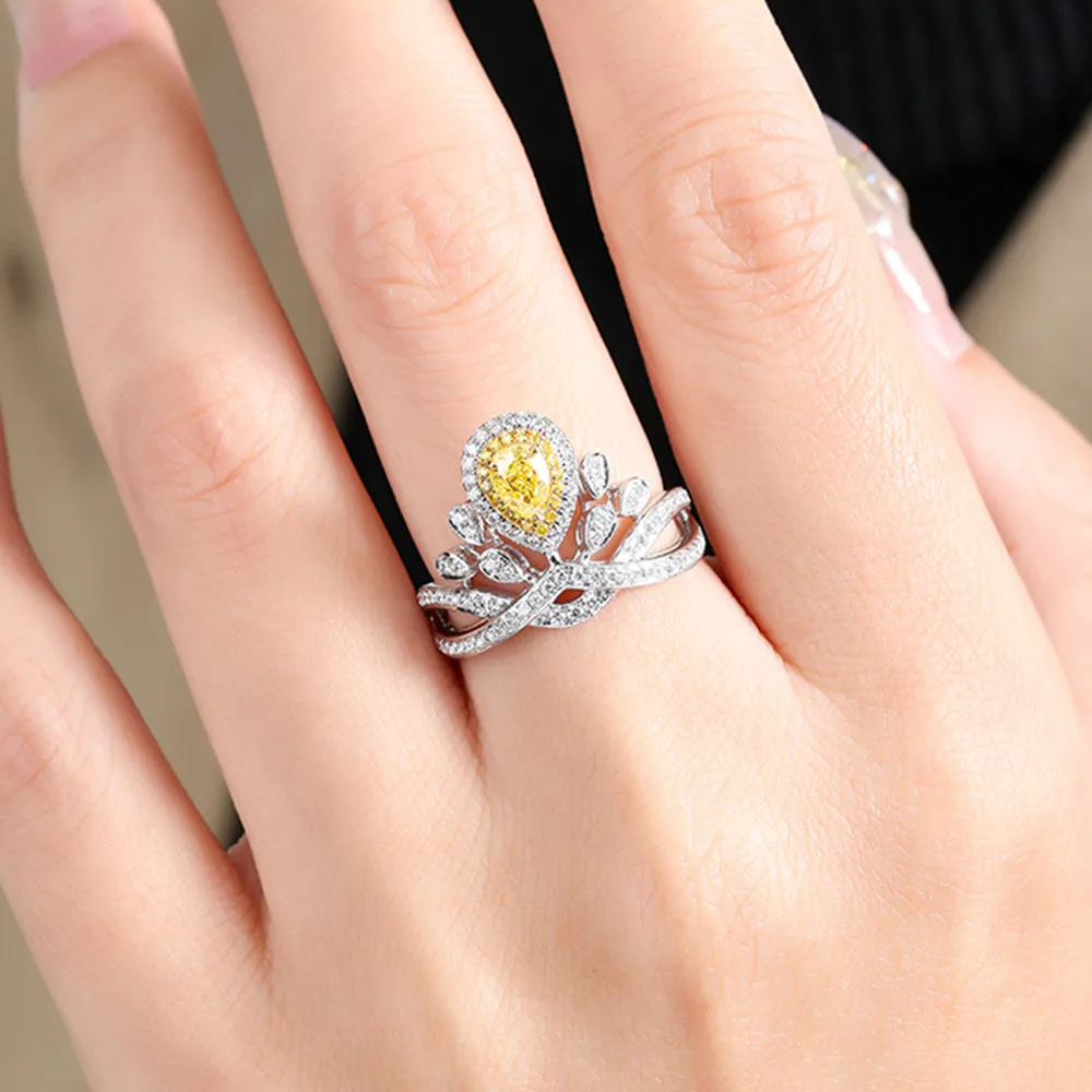 Pear Shaped Yellow Diamond Tiara Crown Ring