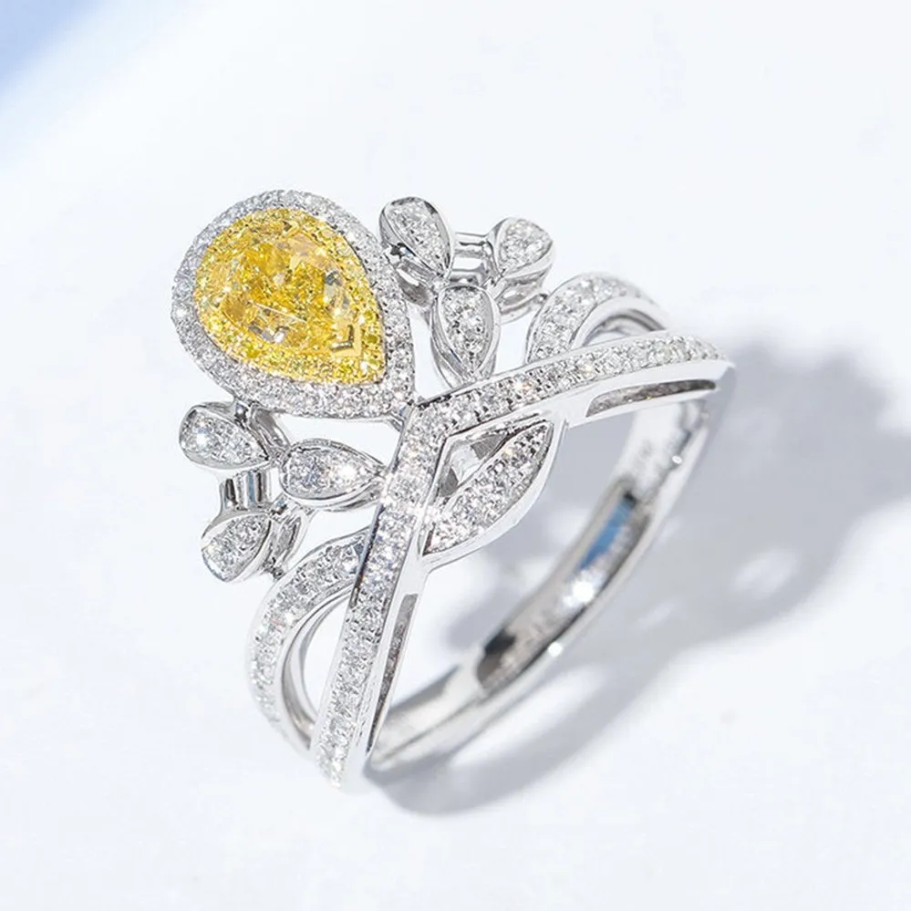Pear Shaped Yellow Diamond Tiara Crown Ring
