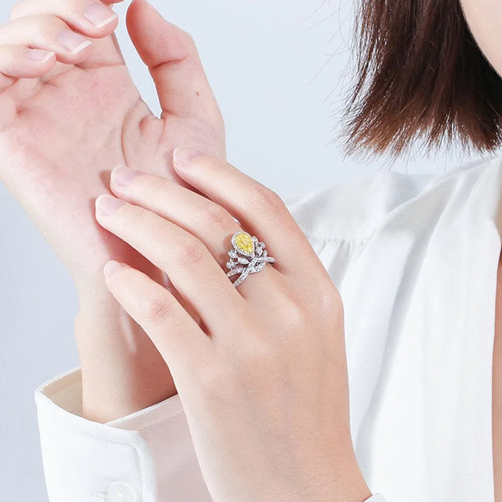 Pear Shaped Yellow Diamond Tiara Crown Ring