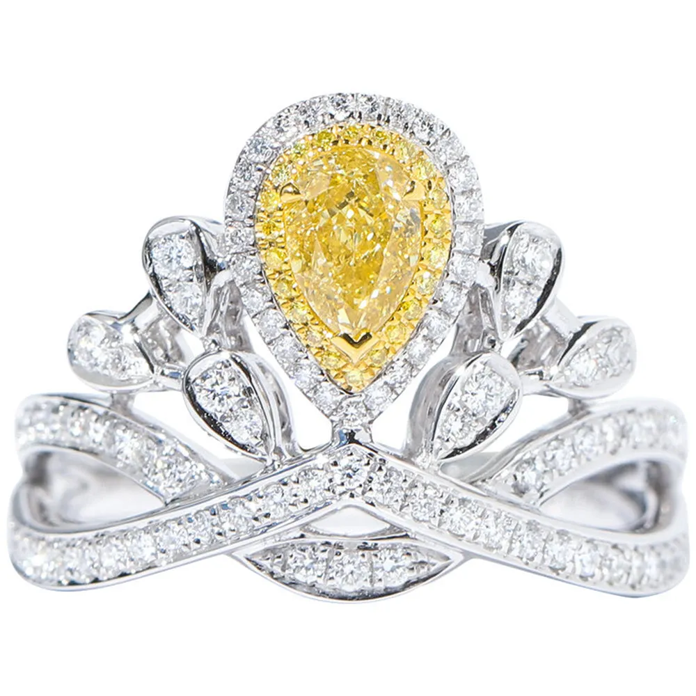 Pear Shaped Yellow Diamond Tiara Crown Ring