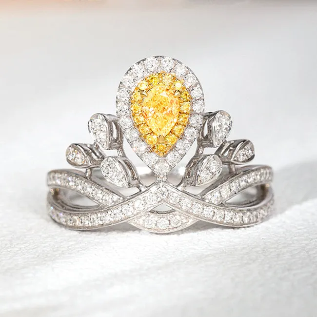 Pear Shaped Yellow Diamond Tiara Crown Ring