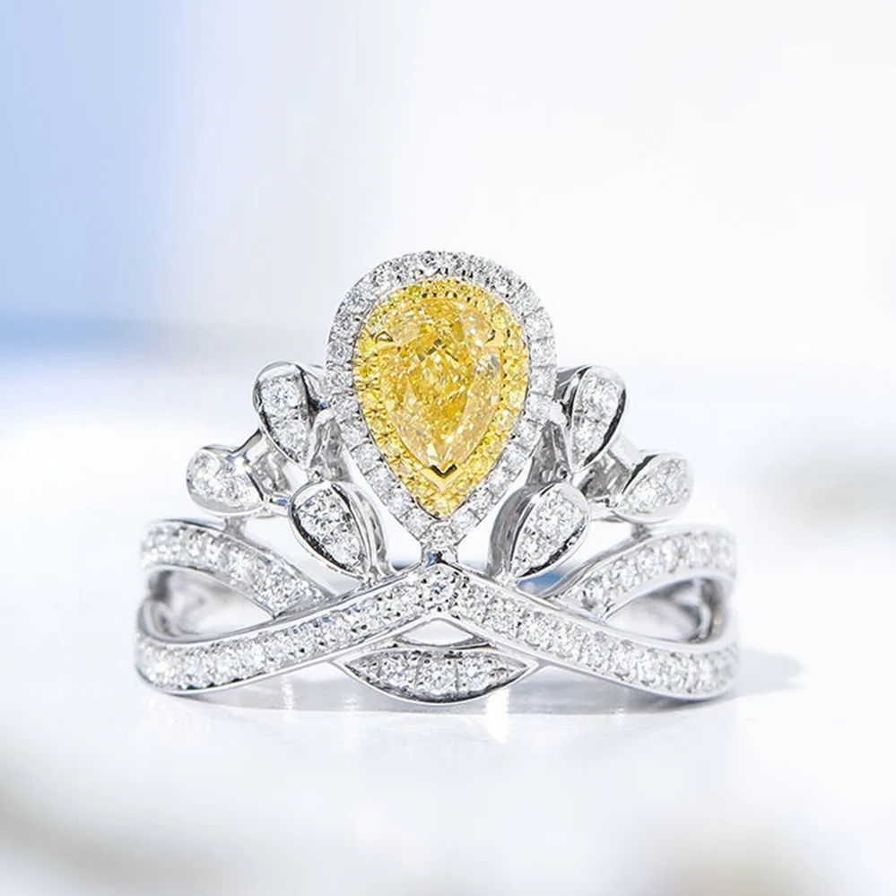 Pear Shaped Yellow Diamond Tiara Crown Ring