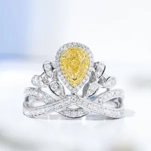 Pear Shaped Yellow Diamond Tiara Crown Ring