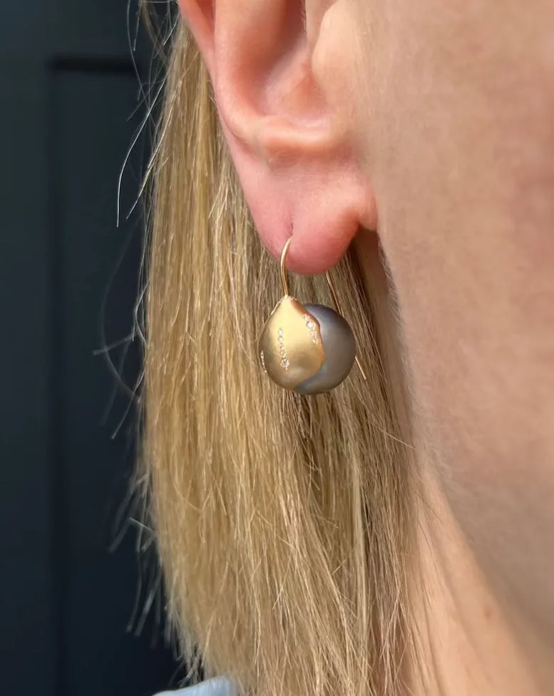 Pearl & Diamond Platy Earrings
