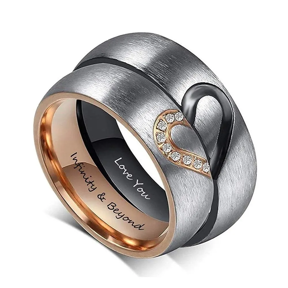 Personalized Heart Couple Rings with Zirconia Custom Inside Engraving Wedding Engagement Rings for Women Men Promise Gift