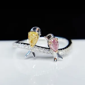 Pink Diamond and Yellow Diamond Love Birds Ring